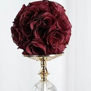 6 Burgundy Roses 7" Kissing Flower Balls Pomander Wedding Hanging
